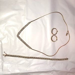 Gold Plated Necklace, Bracelet, & Earrings Set